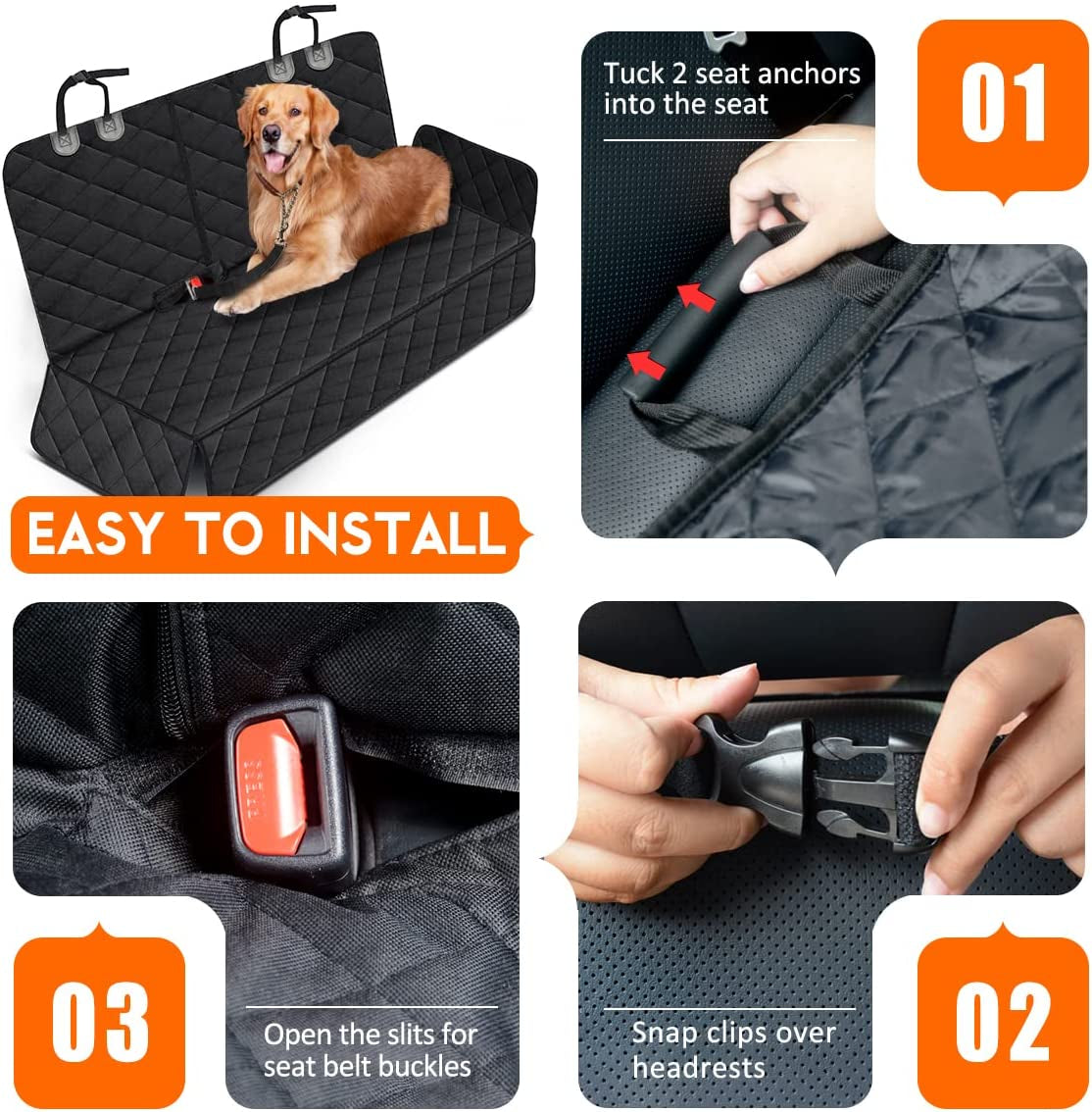 Ultimate Waterproof Dog Car Seat Cover - Non-Slip Back Seat Protector for Cars, Trucks & SUVs - Fits Middle Armrest - Black